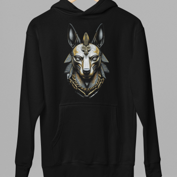 Anubis Crest graphic hoodie on hanger