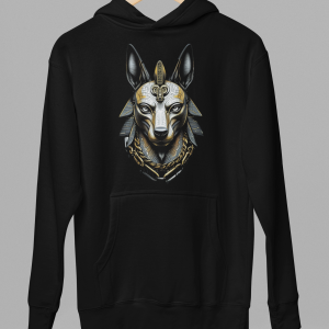 Anubis Crest graphic hoodie on hanger
