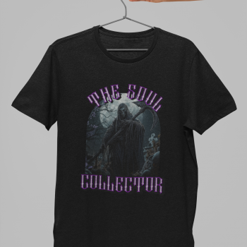 Black grim reaper graphic t-shirt on hanger