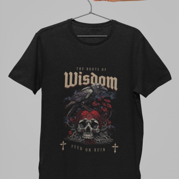 Raven and skull graphic t-shirt on hanger