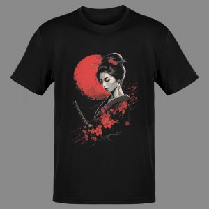 Geisha Samurai T-Shirt – Red Sun graphic on black