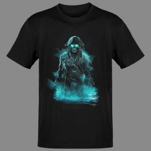 Dreadwake Captain undead pirate t shirt with glowing teal sea captain graphic