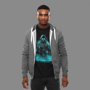 Dreadwake Captain ghost ship pirate t-shirt styled with grey zip hoodie