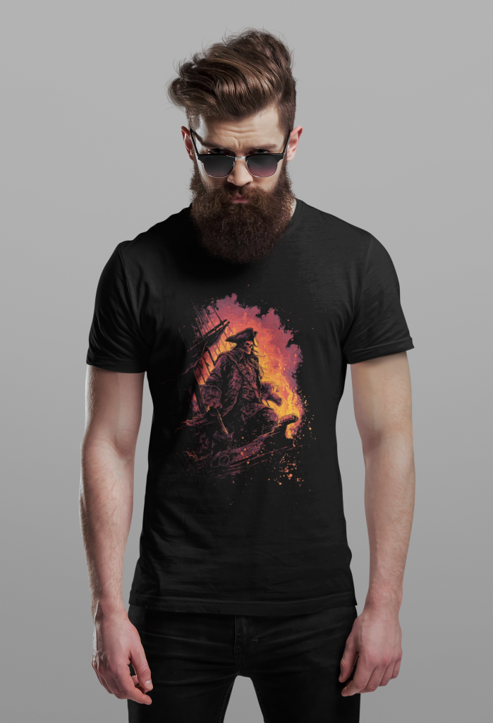 Bearded model in Ashwake Captain T-shirt