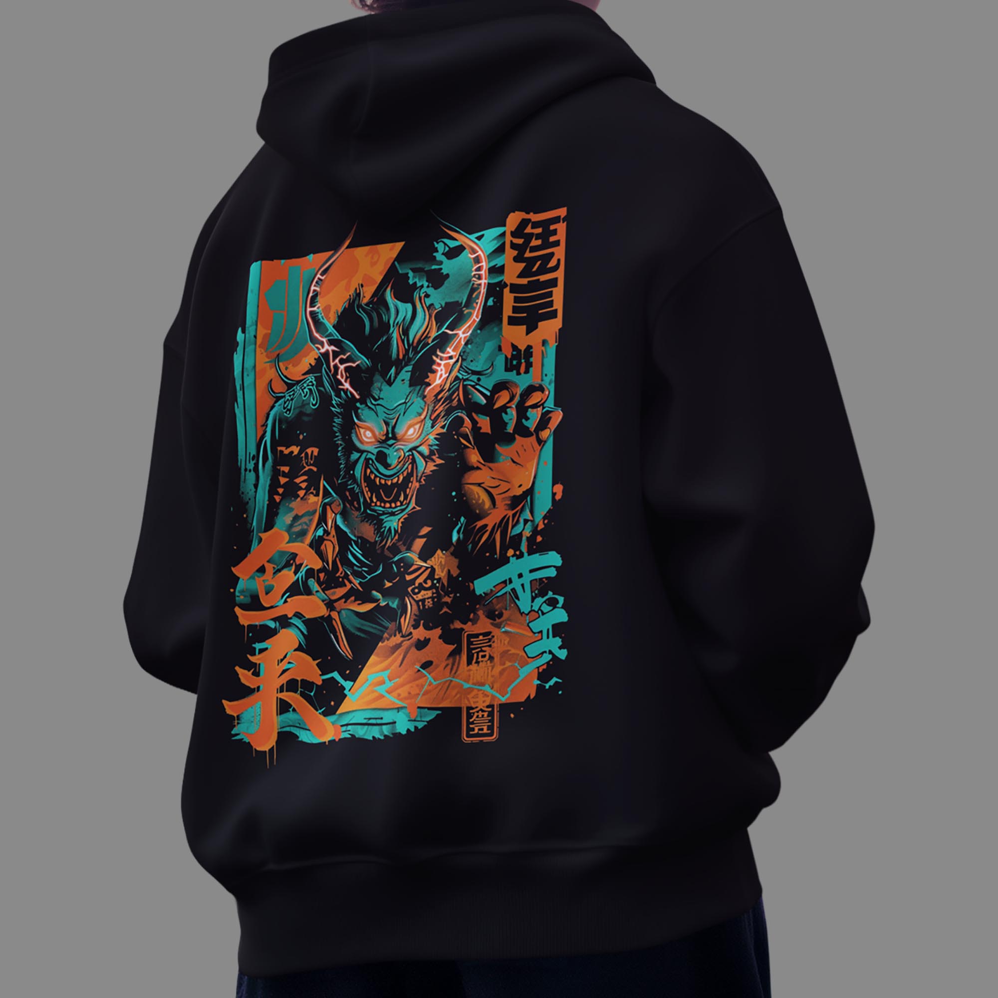 Demon Yokai Hoodie Japanese demon back print on black hoodie