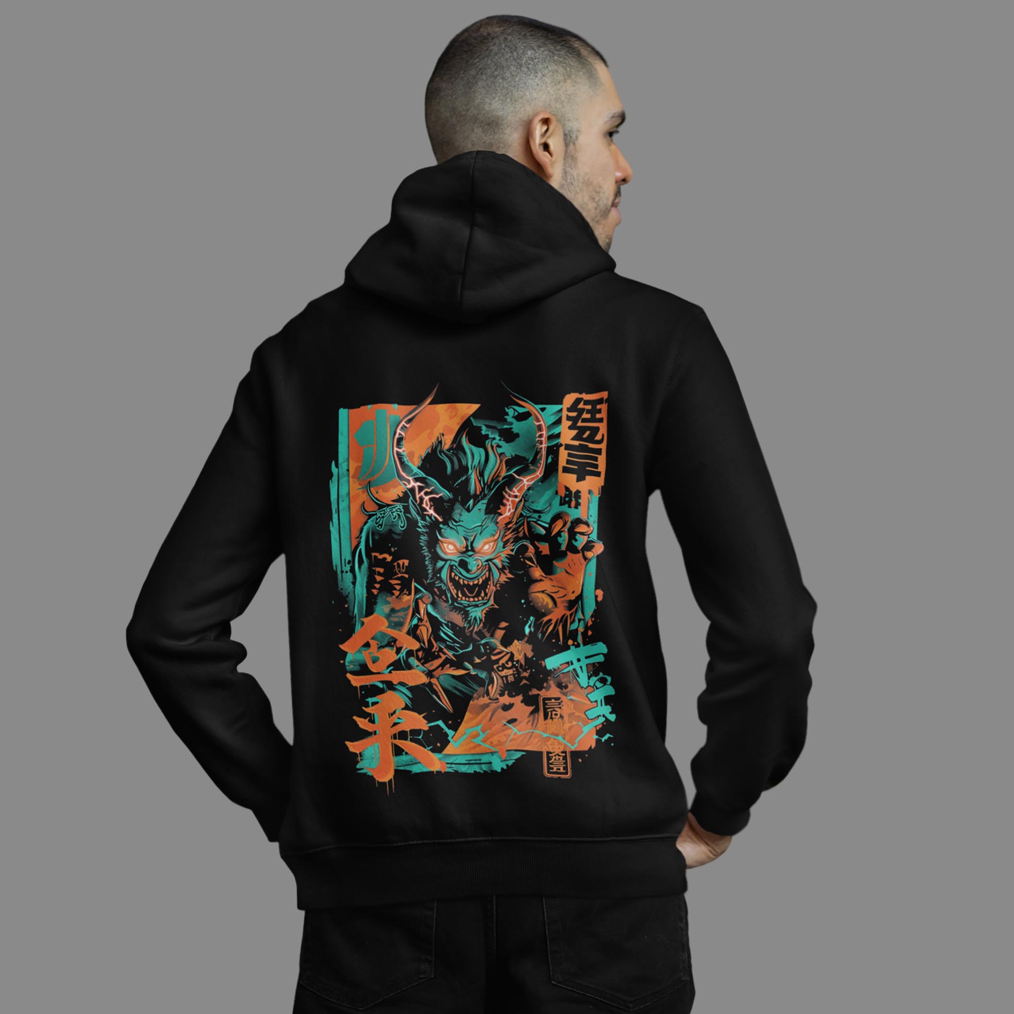 Close-up of Demon Yokai graphic showing fierce yokai and Japanese text