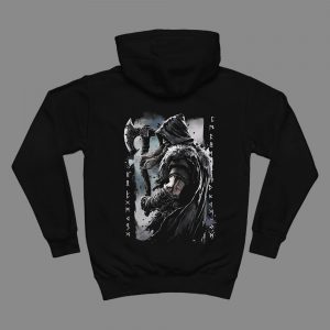 Viking Berserker Hoodie flat lay showing warrior with axe design